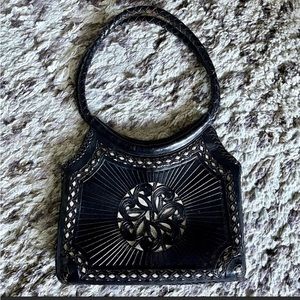 Black Genuine Leather Moroccan Marrakesh Vintage Hand made and woven Han…